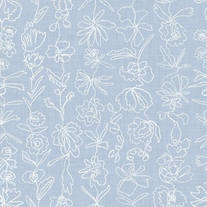 Line art Flower Garland white on powder blue