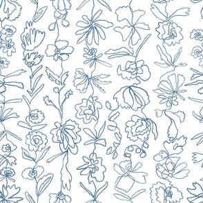 Line art Flower Garland blue on white