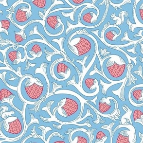 Ornamental Classic Toile Vines - blue and coral - small 