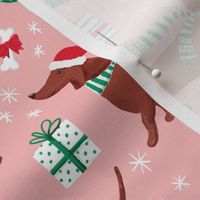 dachshund dog christmas fabric - dachshund fabric, christmas dog fabric, holiday fabric - dusty pink WB22
