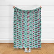 dachshund dog christmas fabric - dachshund fabric, christmas dog fabric, holiday fabric - turquoise WB22