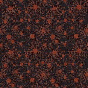 Bold Hand drawn Retro Floral in Rust and Brown