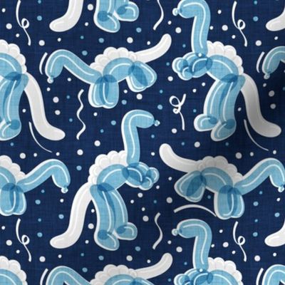 Small scale // Dino-mite roaring party! // midnight blue background white and blue fun party balloon dinosaurs and confetti 