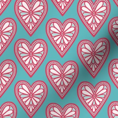 (M) Heartfelt hearts folk art style rose pink