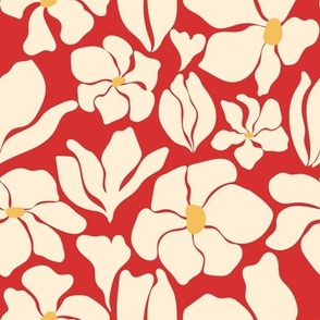 Magnolia Flowers - Matisse Inspired - Red - LARGE