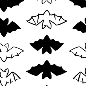 Cute Line Art Bats | Medium Scale | Pure black, ghostly white | multidirectional black and white halloween