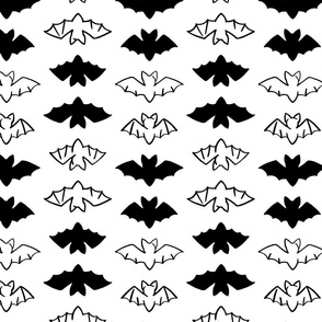 Cute Line Art Bats | Small Scale | Pure black, ghostly white | multidirectional black and white halloween