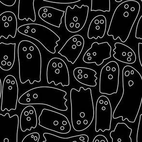 Cute Line Art Ghosts | Small Scale | Ghostly white, classic black | black and white
