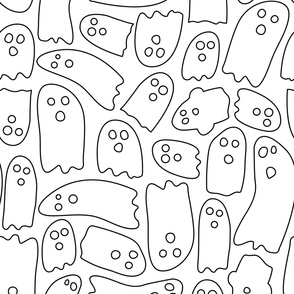 Cute Line Art Ghosts | Large Scale | Classic Black, ghostly white | black and white