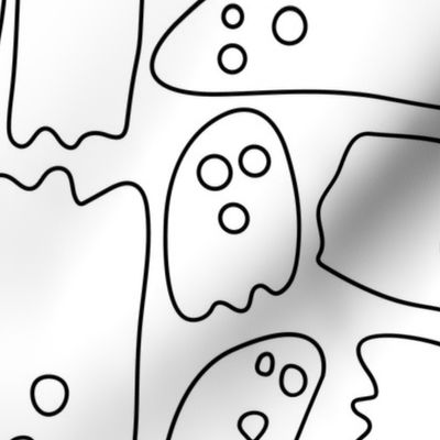 Cute Line Art Ghosts | Medium Scale | Classic Black, ghostly white | black and white
