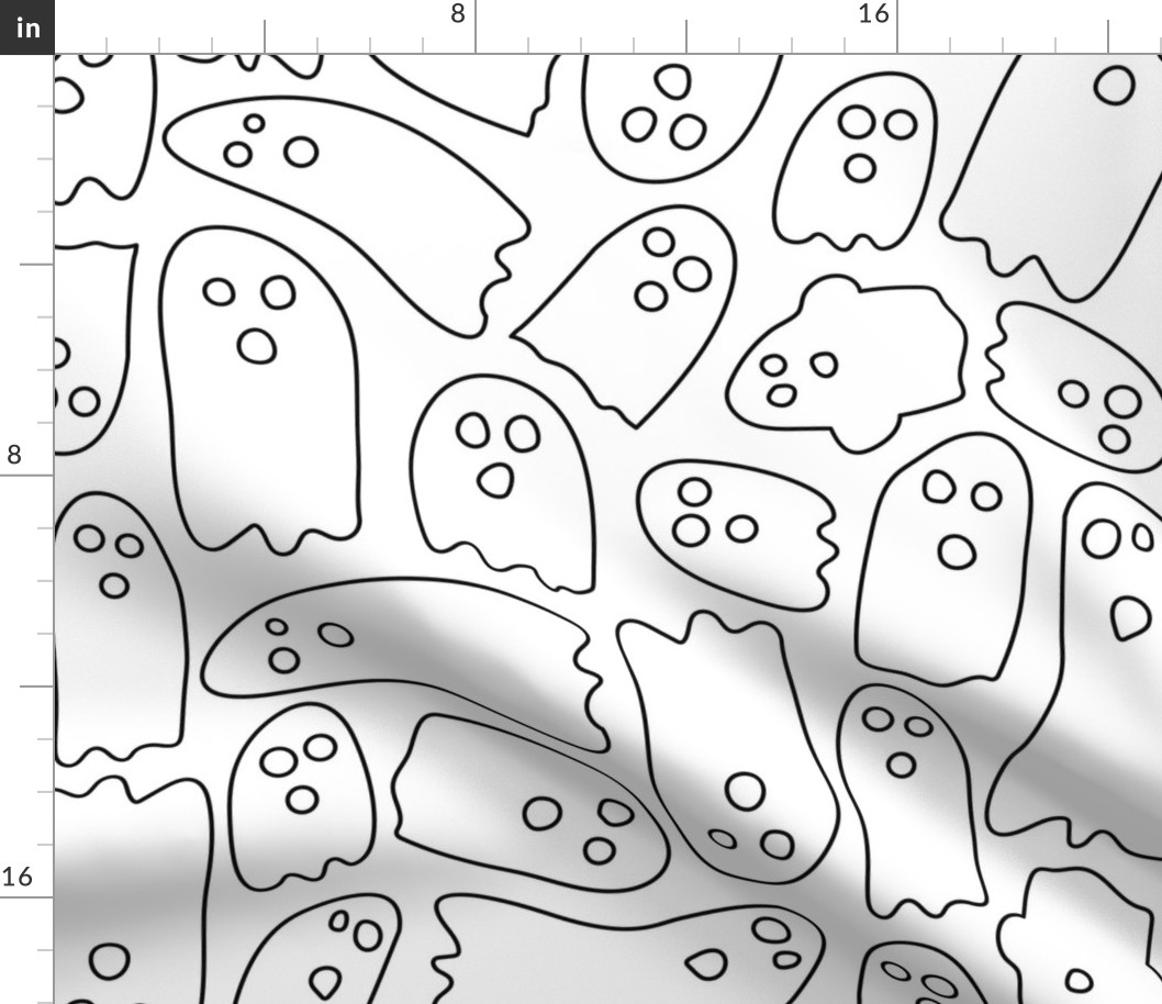 Cute Line Art Ghosts | Medium Scale | Classic Black, ghostly white | black and white