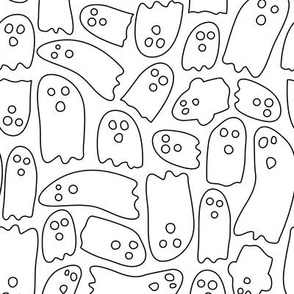 Cute Line Art Ghosts | Small Scale | Classic Black, ghostly white | black and white