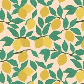 Lemon Tree | | Coastal Cottage Collection || Yellow Lemons and Green Leaves on Peach by Sarah Price Designs|