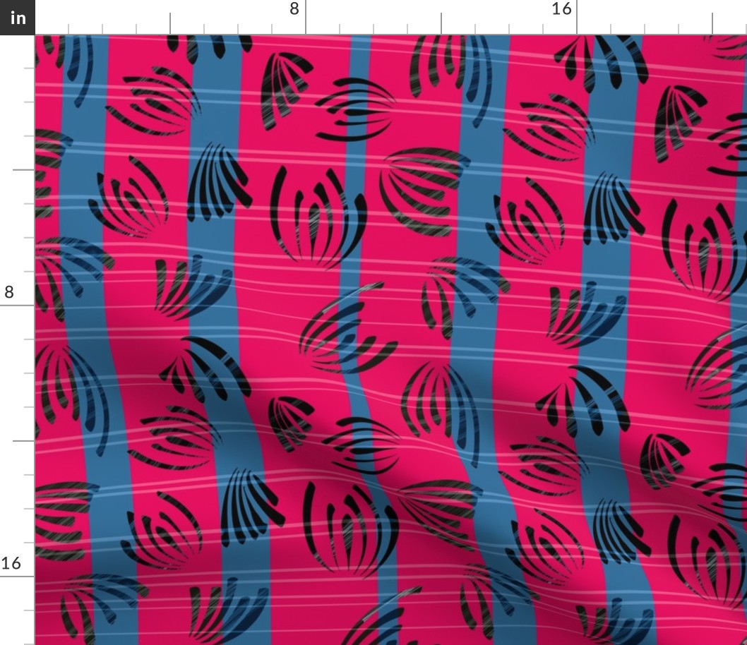 Field Flowers in the wind with stripes - blue pink (medium)