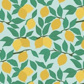 Lemon Tree | | Coastal Cottage Collection || Yellow Lemons and Green Leaves on Blue by Sarah Price Designs|
