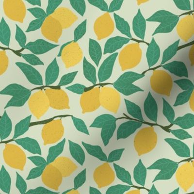 Lemon Tree | | Yellow Lemons and Green Leaves on Green || Coastal Cottage Collection by Sarah Price 