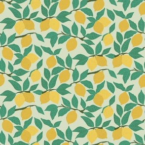 Lemon Tree | | Yellow Lemons and Green Leaves on Green || Coastal Cottage Collection by Sarah Price 