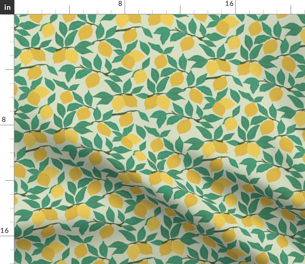 Lemon Tree | | Yellow Lemons and Green Leaves on Green || Coastal Cottage Collection by Sarah Price 