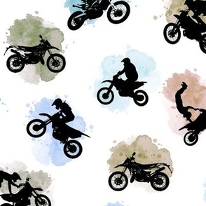 (medium) Motocross, motorcycle bike riders w/t watercolor splashes, brown blue, medium scale  