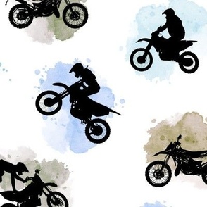 (large) Motocross, motorcycle bike riders w/t watercolor splashes, brown blue, large scale  