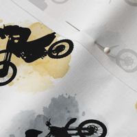 (medium) Motocross, motorcycle bike riders w/t watercolor splashes, rust aqua, medium scale 