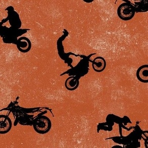 (large) Motocross, motorcycle bike riders on rust red, large scale 