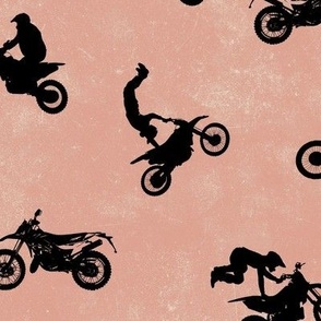 (large) Motocross, motorcycle bike riders on dusty rust red, large scale 