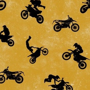 (medium) Motocross, motorcycle bike riders on mustard yellow, medium scale 