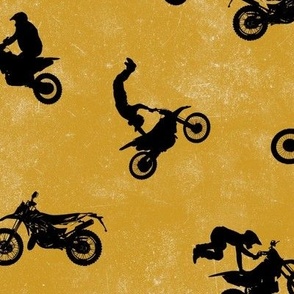 (large) Motocross, motorcycle bike riders on mustard yellow, large scale 