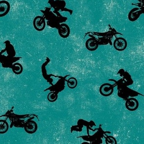 (medium) Motocross, motorcycle bike riders on teal, medium scale 