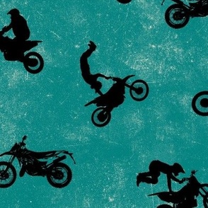 (large) Motocross, motorcycle bike riders on teal, large scale 