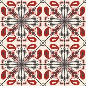 Striking Snowflake Winter Symmetry - Christmas Cream/Festive Poppy Red