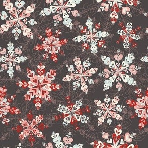 Retro Christmas Snowflakes - Charcoal/Ivory/Festive Red - 8 inch