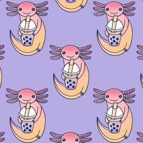 Cute Axolotl with Bubble Tea Pattern