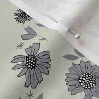 Grey Monochrome Daisy Diagonal Textured Pattern