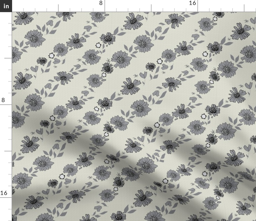 Grey Monochrome Daisy Diagonal Textured Pattern