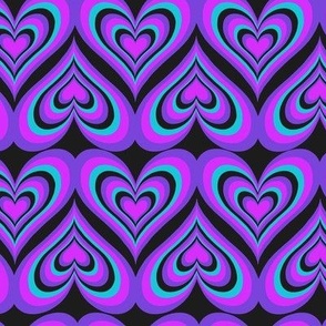 Retro Seventies Hearts - Psychedelic Dark Purple - 12 inch