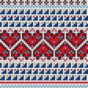 Cross Stitch Scandi Hearts - Apres Ski - 15 inch