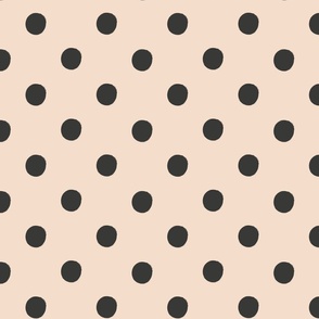 Geometric symetrical circles polkadots black, charcoal peach background