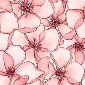 Hand drawn watercolor spring flowers. Delicate cherry blossoms, pink sakura. 