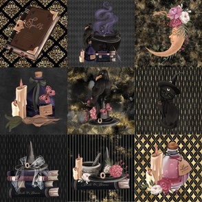 6 inch sqaure patchwork witch items 