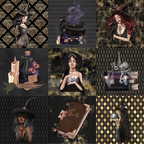 6 inch square patchwork witch 