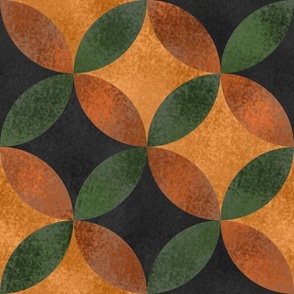 Batik Petals in Browns Orange Green and Charcoal Gray