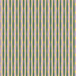 Circles and Squares -  Wavy Stripes - Lilac, Hunter,  Bumble Bee - ffd85f, 44784a, ccaeca