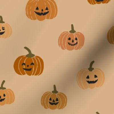 Halloween Cute Pumpkins Jack o lanterns on mustard