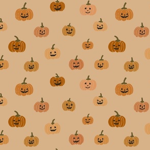 Halloween Cute Pumpkins Jack o lanterns on mustard
