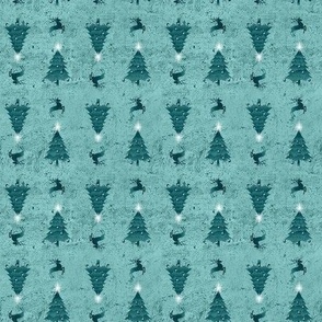 Pretty Teal Christmas Trees & Reindeer Pattern on Turquoise