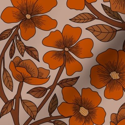 Retro Floral.Orange.Brown.Lge