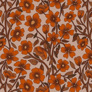 Retro Floral.Orange.Brown.Lge