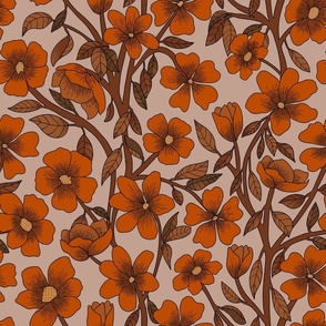 Retro Floral.Orange.Brown